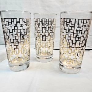 Three Vintage Circleware Goldlink Barware Highball Glasses
